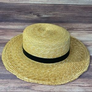 $217 Janessa Leoné KLINT Straw Hat Navy Leather Band Size Large Made in USA